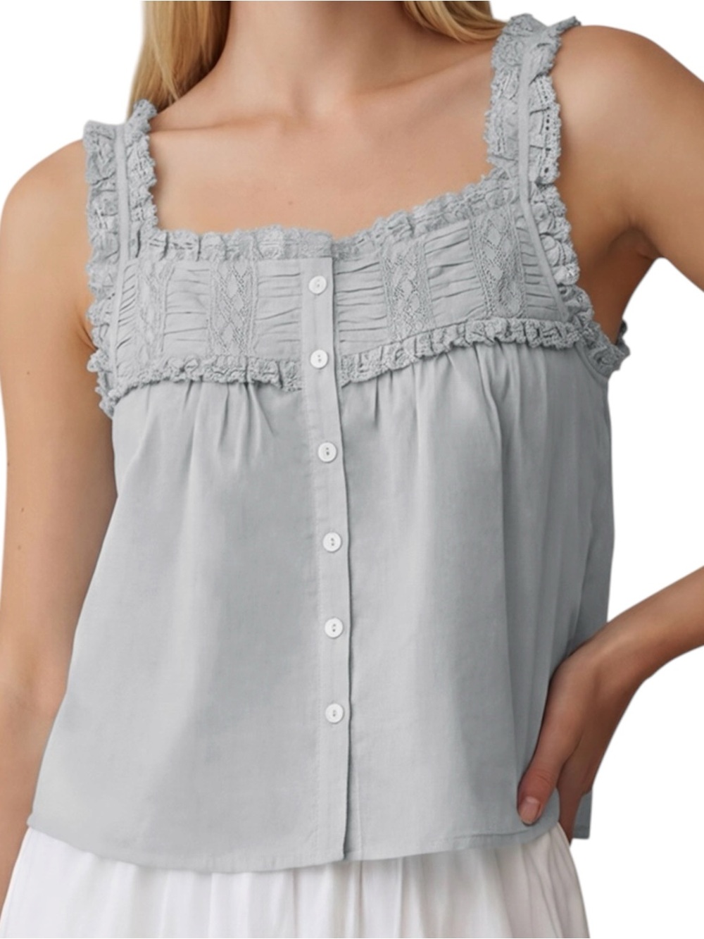 Few Moda Sorella Etienne Cotton Top Cami Tank Lace Slate Blue NWT Size 8